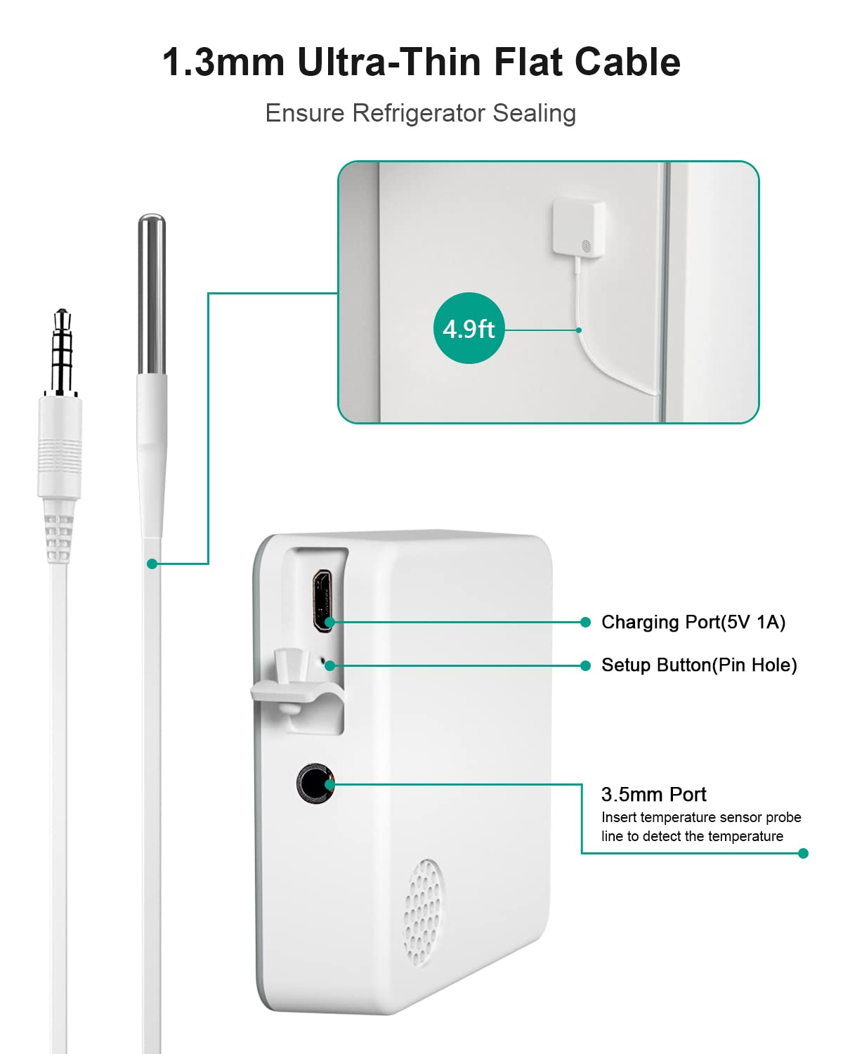 Mocreo Temperature Sensor With Waterproof External Probe, For Freezer With App Alert, Smart Thermometer, Mocreo Hub Required, Re